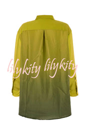Moonlit Waltz Gradient Print Button Up Long Sleeve Loose Blouse
