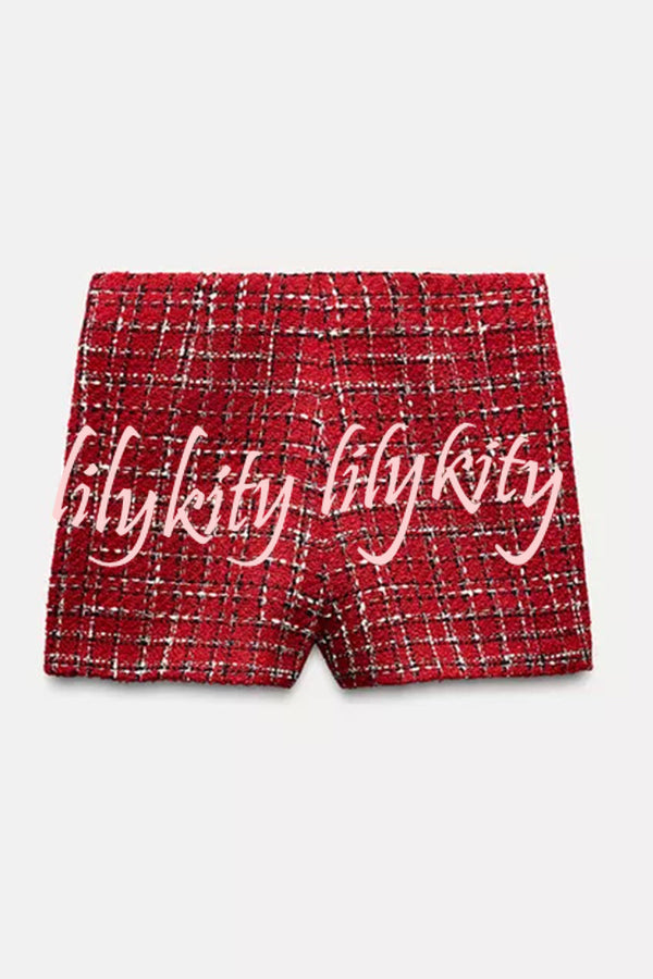 Fashionable Tweed Plaid Texture Casual Mini Skirt