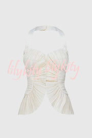 Show Exquisiteness Satin Pleated Heart-shaped Off Shoulder Halter Tank