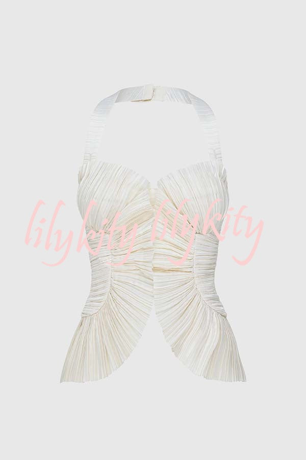 Show Exquisiteness Satin Pleated Heart-shaped Off Shoulder Halter Tank