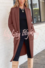 Solid Color Long-sleeved Casual Loose Pocket Mid-length Cardigan