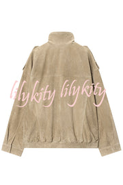 Fashionable Suede Loose Pocket Leather Jacket