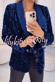 Fashion Sequin Lapel Long Sleeve Casual Blazer