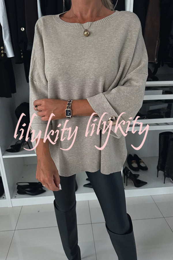 Elegance and Modern Knit Button Detail Half Sleeve Loose Sweater