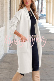 Solid Color Long-sleeved Casual Loose Pocket Mid-length Cardigan
