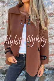 Solid Color Lapel Long Sleeve Button Loose Coat