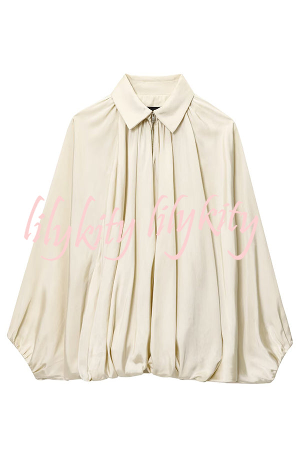 Fashion Lapel Loose Puff Long Sleeve Casual Zipper Jacket