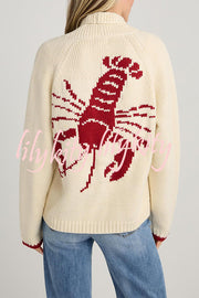 Fashion Lobster Pattern Casual Long Sleeve Knit Cardigan