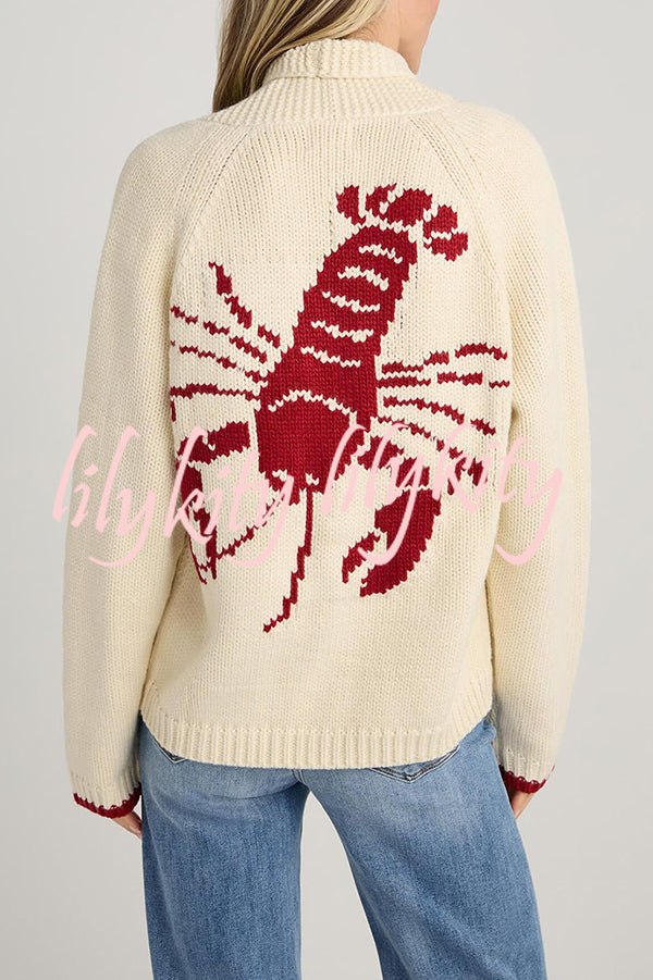Fashion Lobster Pattern Casual Long Sleeve Knit Cardigan