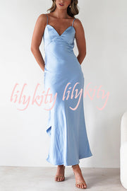 Satin Elegant Sling Backless Lace-Up Midi Dress