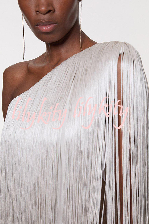 Fashion One-shoulder Slim-fit Elegant Tassel Mini Dress