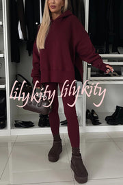 Fashion Loose Casual Hooded Long Sleeve Sweatshirt and Elastic Waist Leggings Set