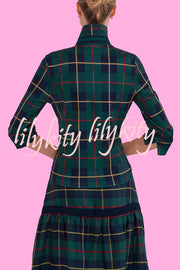 Embrace The Festival Plaid Twist Half Sleeve Shirt and Elastic Waist Pencil Pants Set