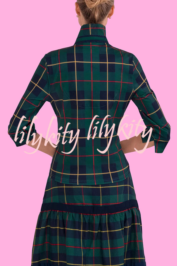 Embrace The Festival Plaid Twist Half Sleeve Shirt and Elastic Waist Pencil Pants Set