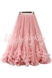 Surprising Tulle Paneled Stretch Waist Maxi Skirt