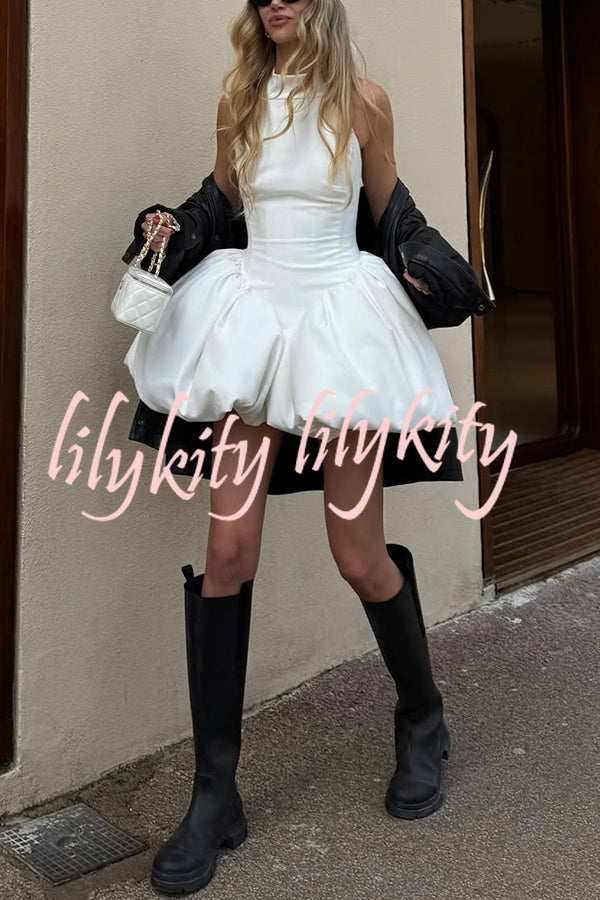 Fashionable Temperament Halter Backless Slim Mini Puffy Dress