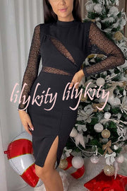 Fashionable Semi-sheer Long-sleeved Hollow Slim Mini Dress