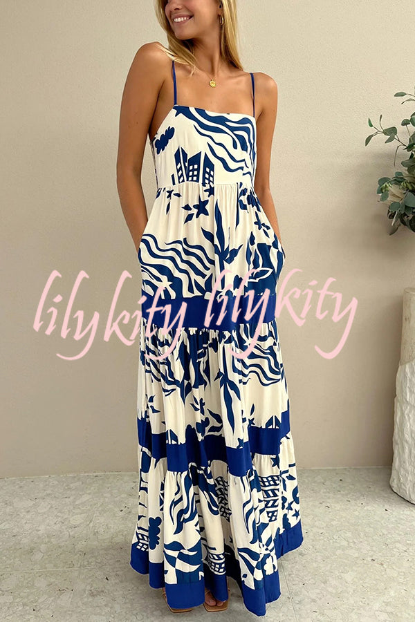 Unique Printed Backless Pocket Casual Patchwork Maxi Dress