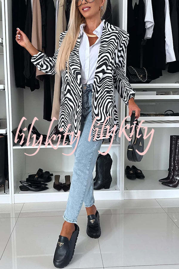 Choose Unique Leopard Print Lapel Long Sleeve Relaxed Blazer