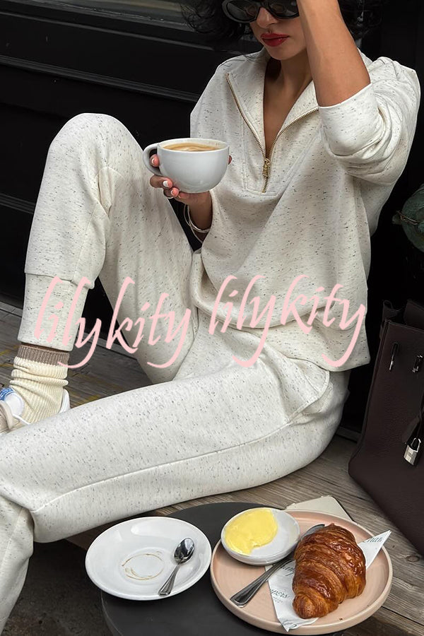 Everyday Neutrals Half-zip Neck Sweatshirt and Elastic Waist Pocketed Loose Jogger Set