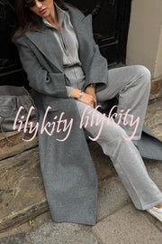Cozycore Knit Zipper Long Sleeve Cardigan and Stretch Wide Leg Pants Set
