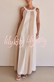 Day To Night Linen Blend Colorblock Wide Strap Maxi Dress