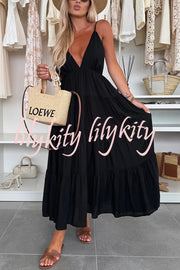 Bohemian Style V-neck Backless Slip Layered Vacation Maxi Dress