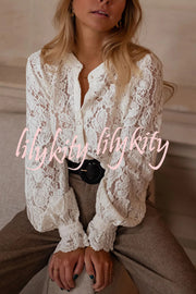 Fashionable Lace Long-sleeved Casual Button-down Shirt