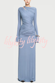Stylish Long-sleeved Slim-fit Pleated Elegant Maxi Dress
