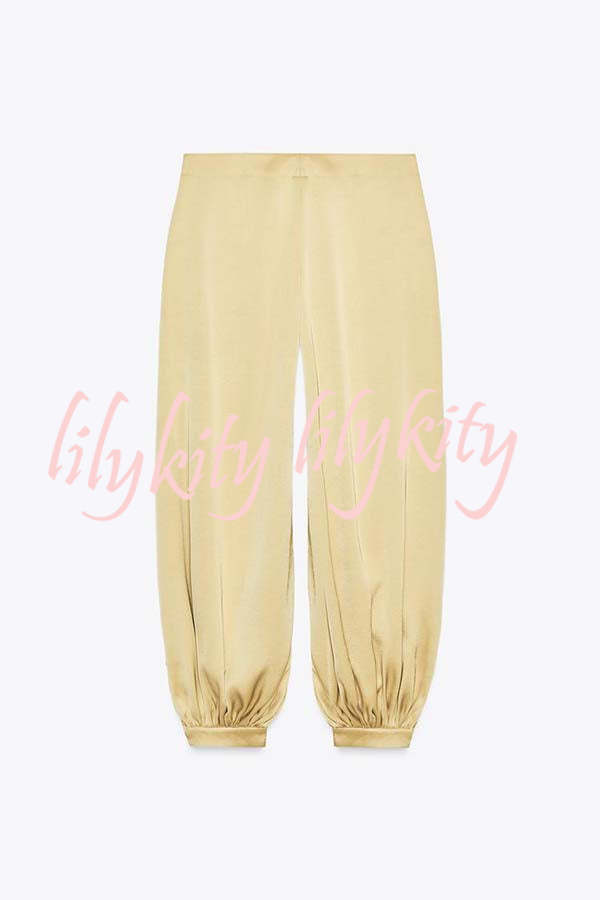 City Phantom Satin High Rise Pocket Aladdin Bloomers Pants