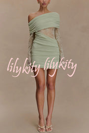 Fashion Lace Panel Long Sleeve Slim Fit Knit Mini Dress