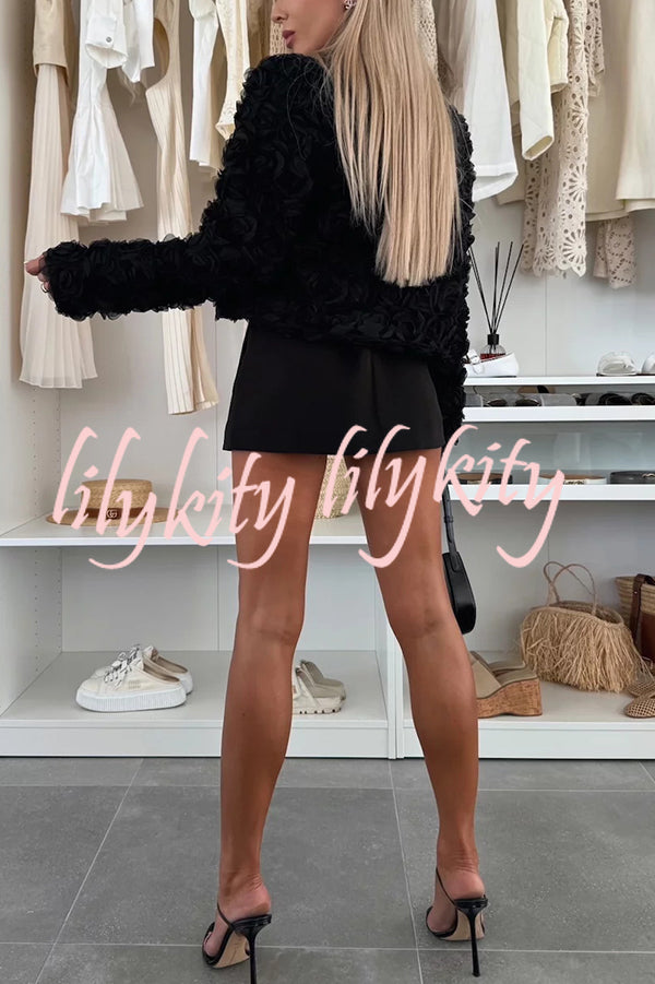 Fashionable Three-dimensional Flower Casual Long-sleeved Cropped Jacket