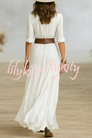 Fashion Lapel Single-breasted Waist Shirt-style Maxi Dress