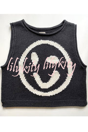 Always Happy Face Knit Unique Pattern Versatile Loose Tank Top