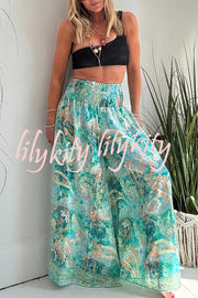 Stella Leopard Print High Rise Smocked Waist Pocketed Wide Leg Pants
