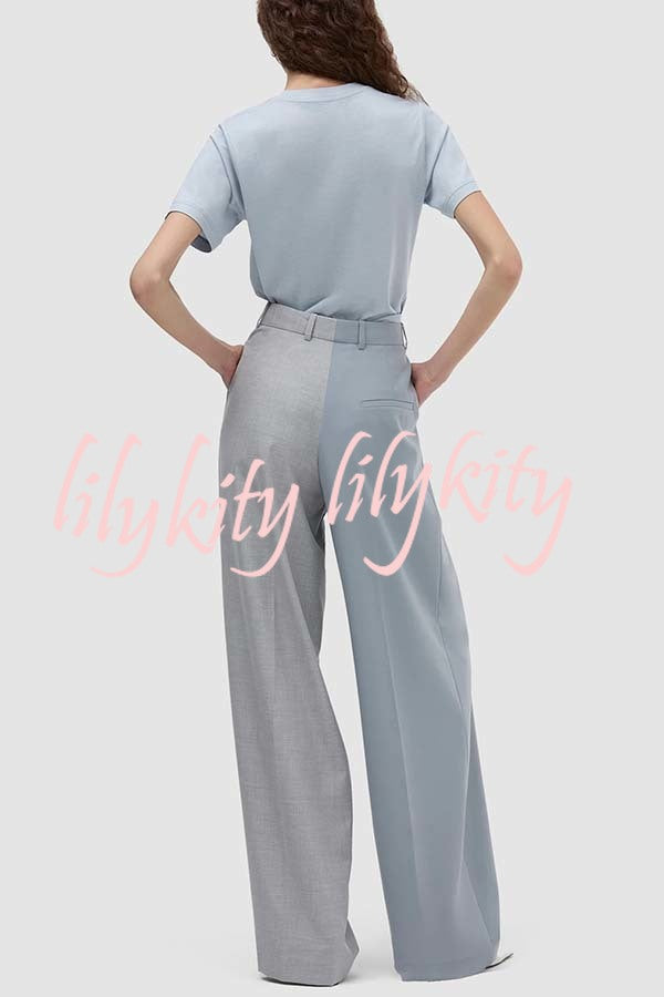 Girl Boss Avant-garde Contrast Colors Lapel Boyfriend Blazer and Pocketed Wide Leg Pants Set