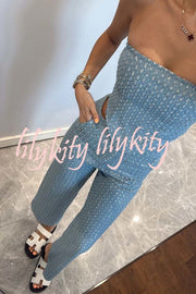 Fashionable Look Denim Sequin Textured High Rise Pocket Straight Jeans