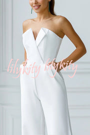 Tuxedo-style Off Shoulder Pocket Wide Leg Formal Jumpsuit