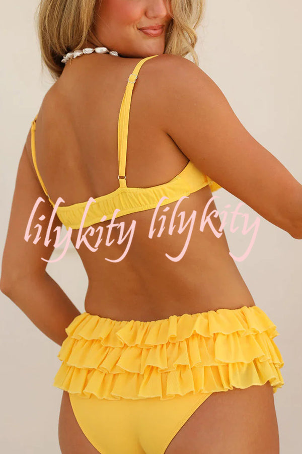 Sweet Summer Mood Tiered Ruffle Design Stretch Bikini Swimsuit
