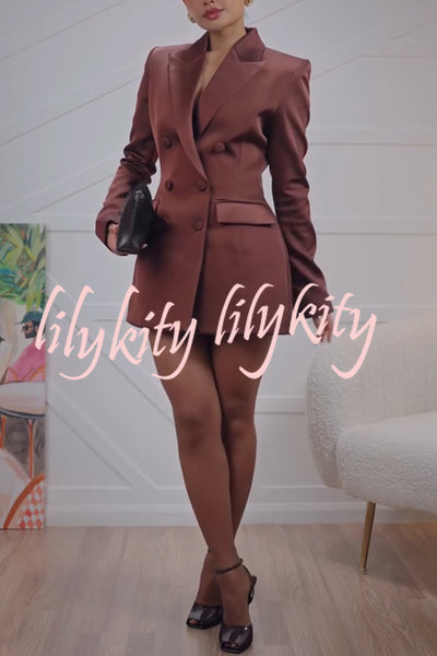 Monica Satin Double-breasted Long Sleeve Peak Lapel Blazer Mini Dress