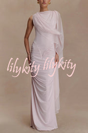 Fashionable Mesh Shawl Sleeveless Slim Fit Pleated Maxi Dress