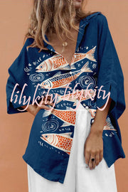 Unique Marine Print Casual Loose Shirt Top