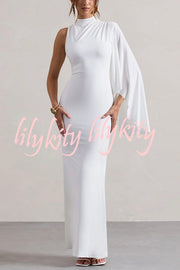 Ready When You Are High Neck One Ruffle Sleeve Maxi Dress