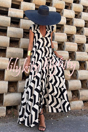 Fresh Breeze Ethnic Unique Print Ruffle Sleeve A-line Maxi Dress