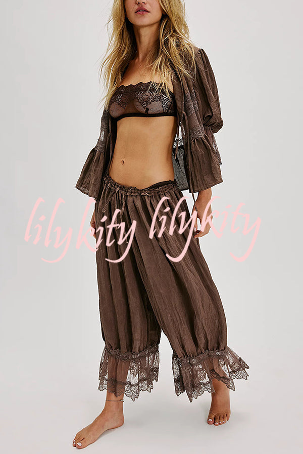 Pastoral Style Elastic Waist Lace Hem Bloomer Pants