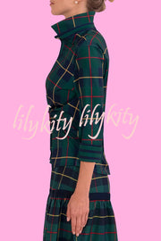 Embrace The Festival Plaid Twist Half Sleeve Shirt and Elastic Waist Pencil Pants Set