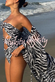 Marsie Zebra-print Ring Cutout Details Off Shoulder Stretch One-Piece Swimsuit