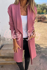 Warmth on Stylish Lapel Mid-length Pocket Knit Cardigan Coat