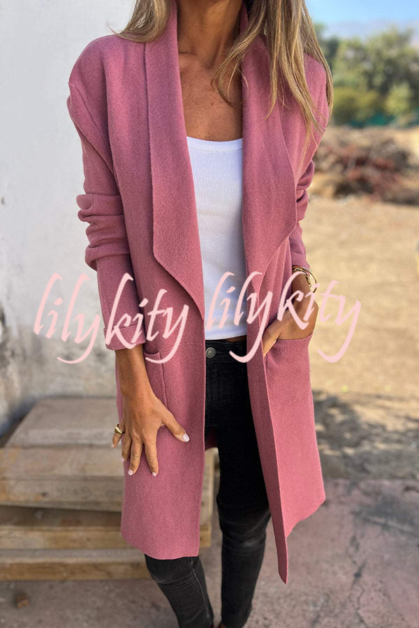 Warmth on Stylish Lapel Mid-length Pocket Knit Cardigan Coat