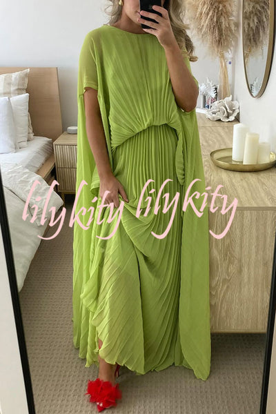 Spring Whispers Chiffon Pleated Wide Sleeve Volume Maxi Dress